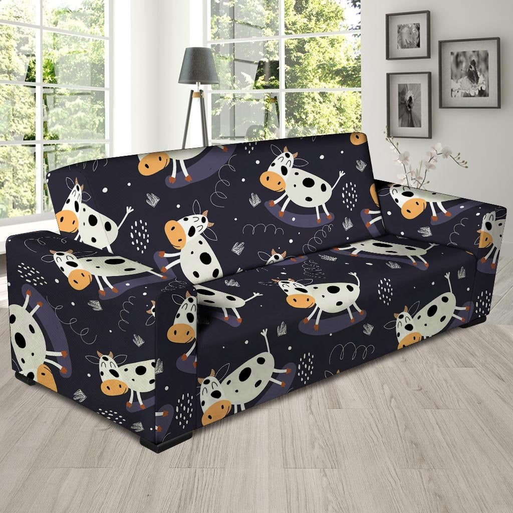 Black Cartoon Cow Print Sofa Cover-grizzshop