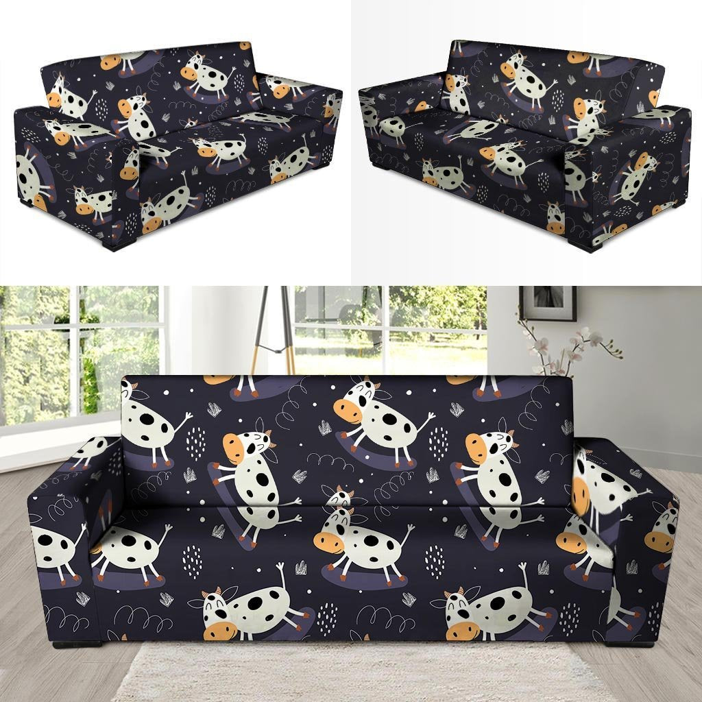 Black Cartoon Cow Print Sofa Cover-grizzshop