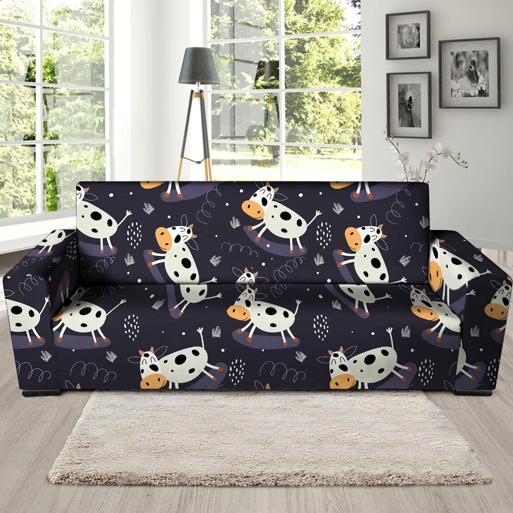 Black Cartoon Cow Print Sofa Cover-grizzshop