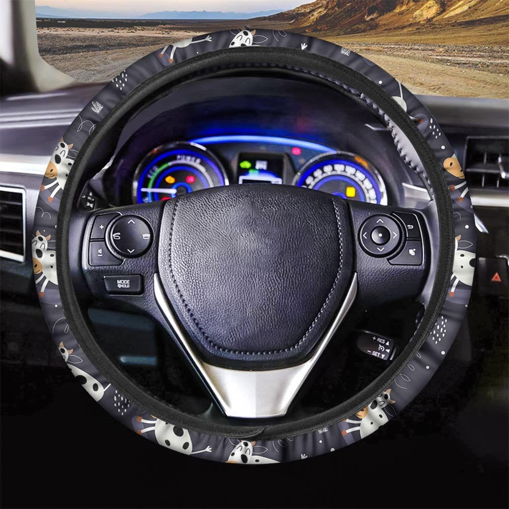 Black Cartoon Cow Print Steering Wheel Cover-grizzshop