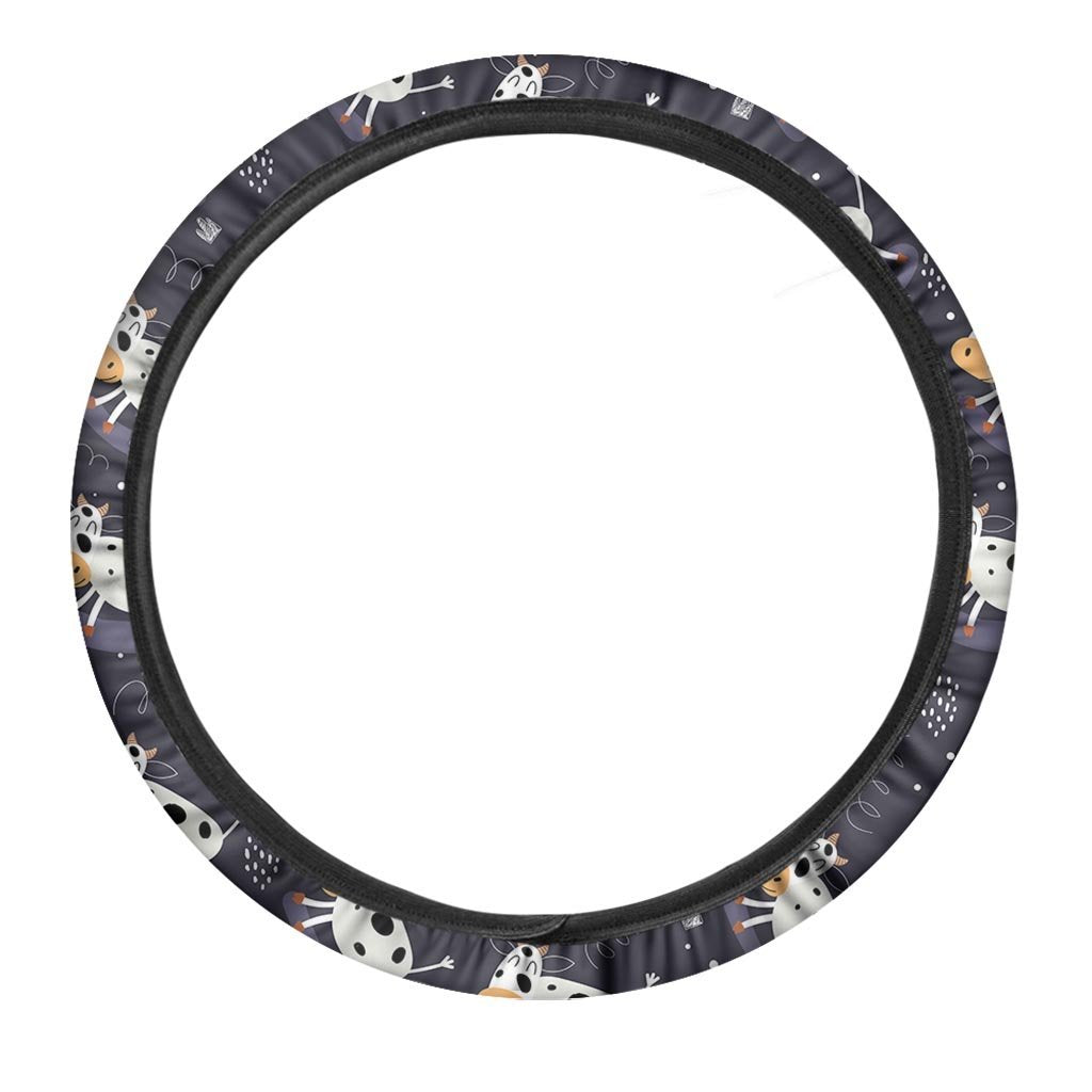 Black Cartoon Cow Print Steering Wheel Cover-grizzshop