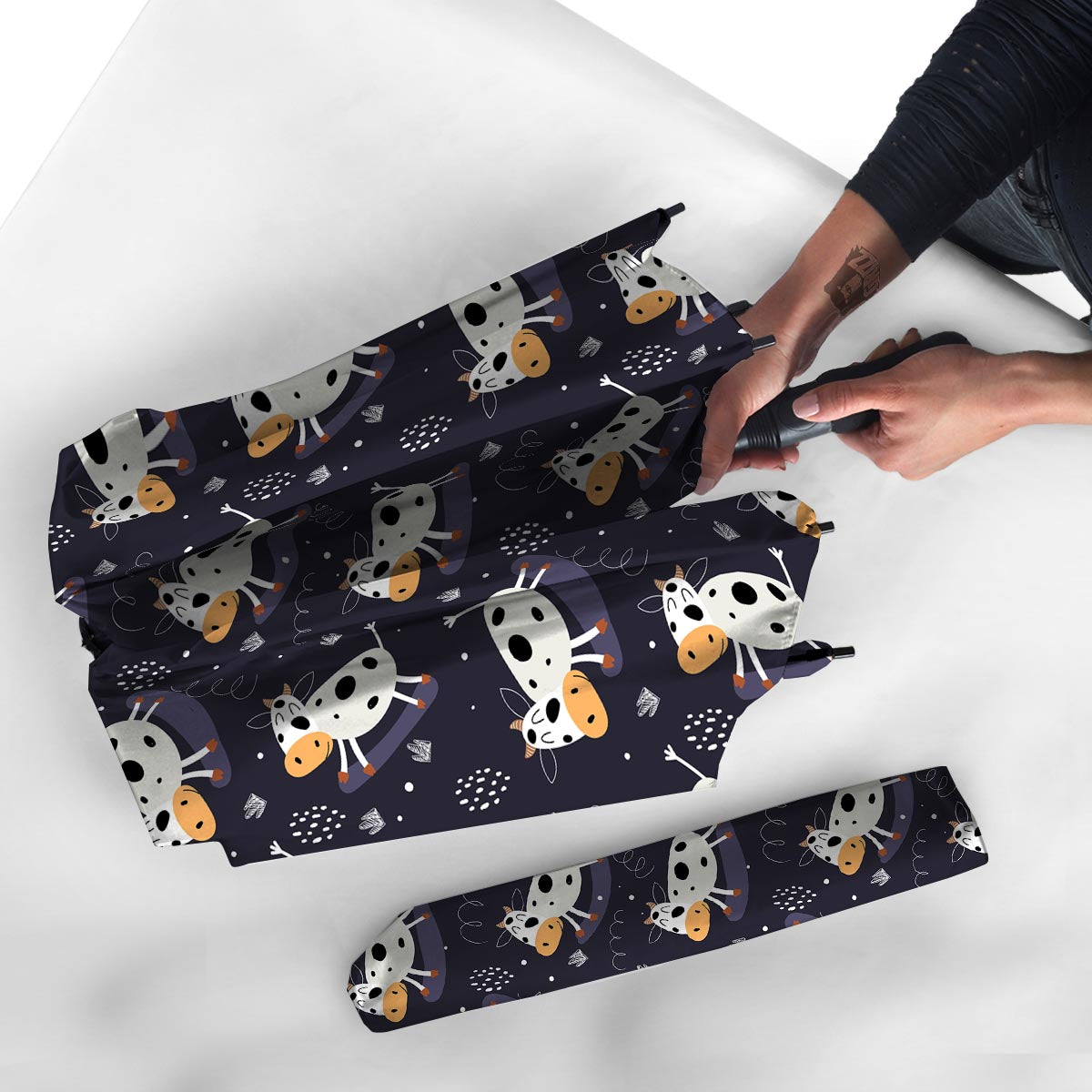 Black Cartoon Cow Print Umbrella-grizzshop