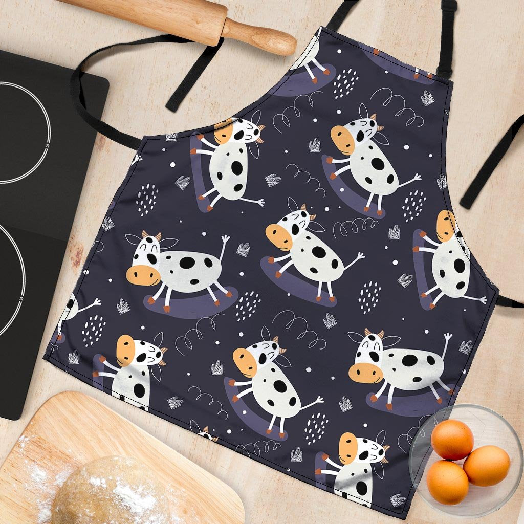 Black Cartoon Cow Print Women's Apron-grizzshop