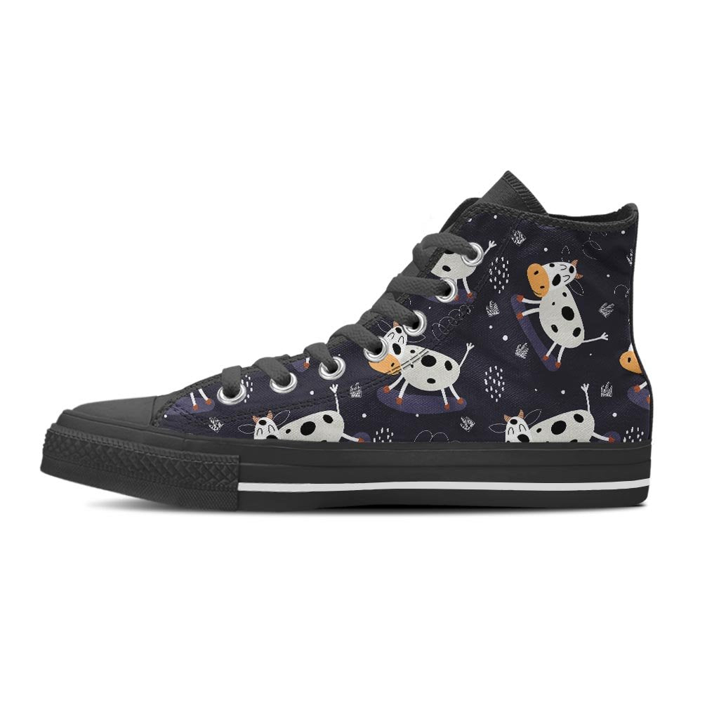 Black Cartoon Cow Print Women's High Top Shoes-grizzshop
