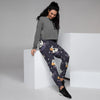 Black Cartoon Cow Print Women's Joggers-grizzshop