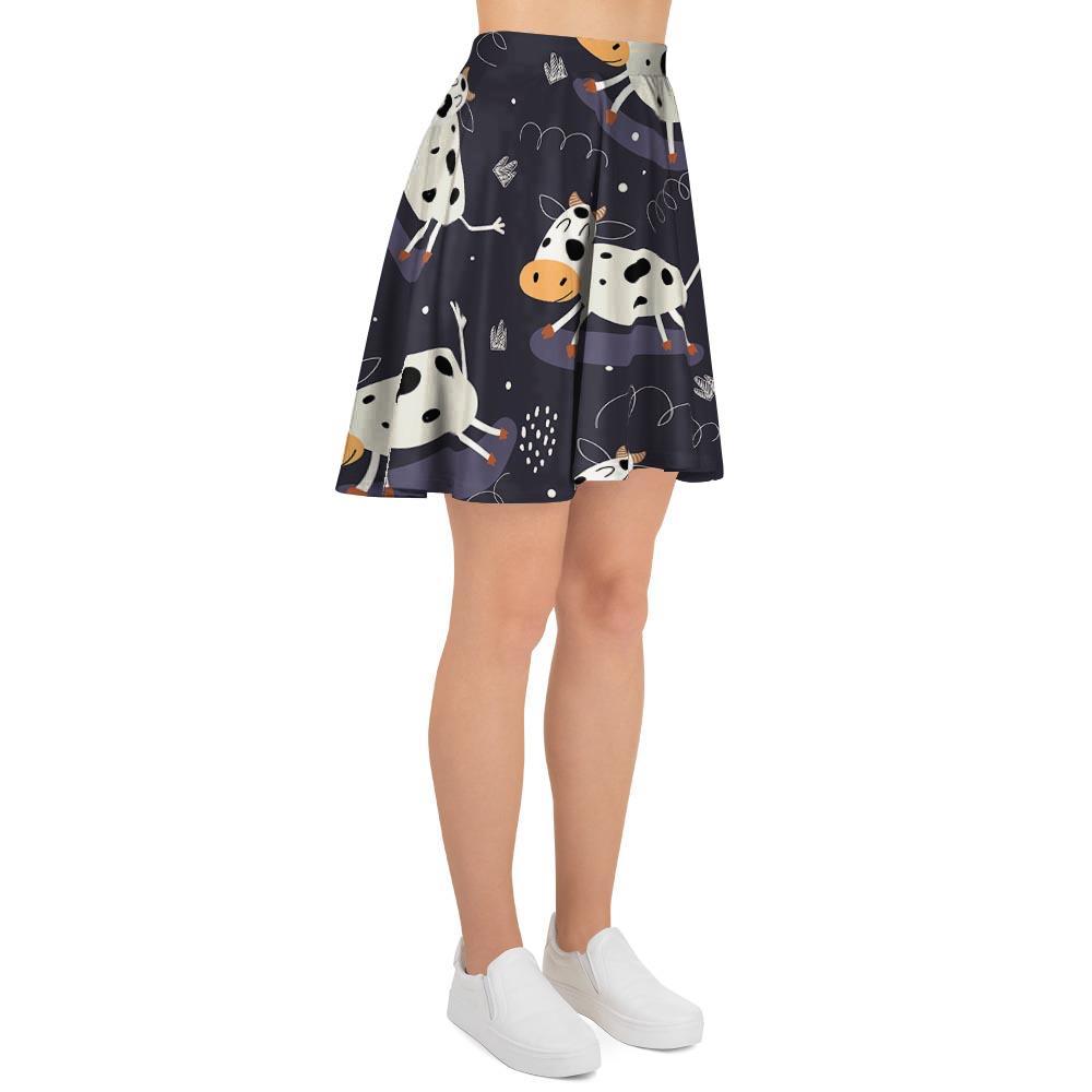 Black Cartoon Cow Print Women's Skirt-grizzshop