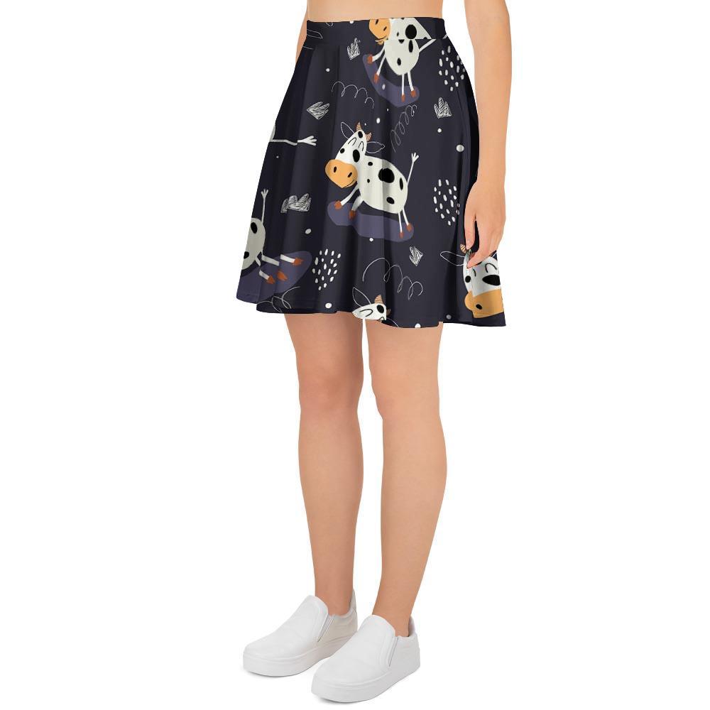 Black Cartoon Cow Print Women's Skirt-grizzshop