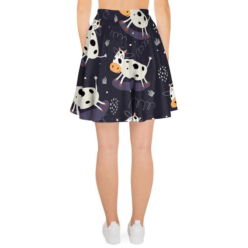 Black Cartoon Cow Print Women's Skirt-grizzshop