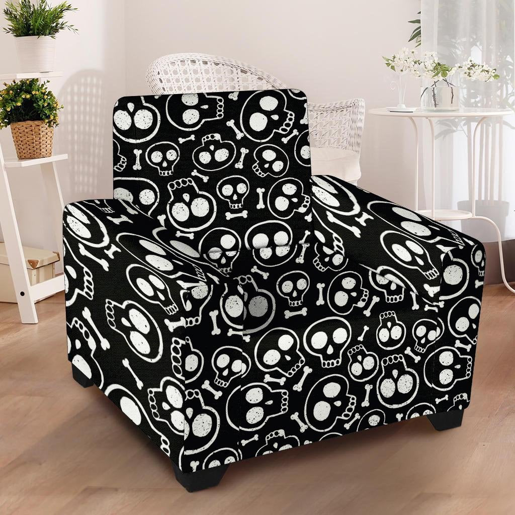 Black Cartoon Skull Armchair Cover-grizzshop