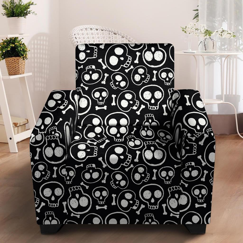 Black Cartoon Skull Armchair Cover-grizzshop