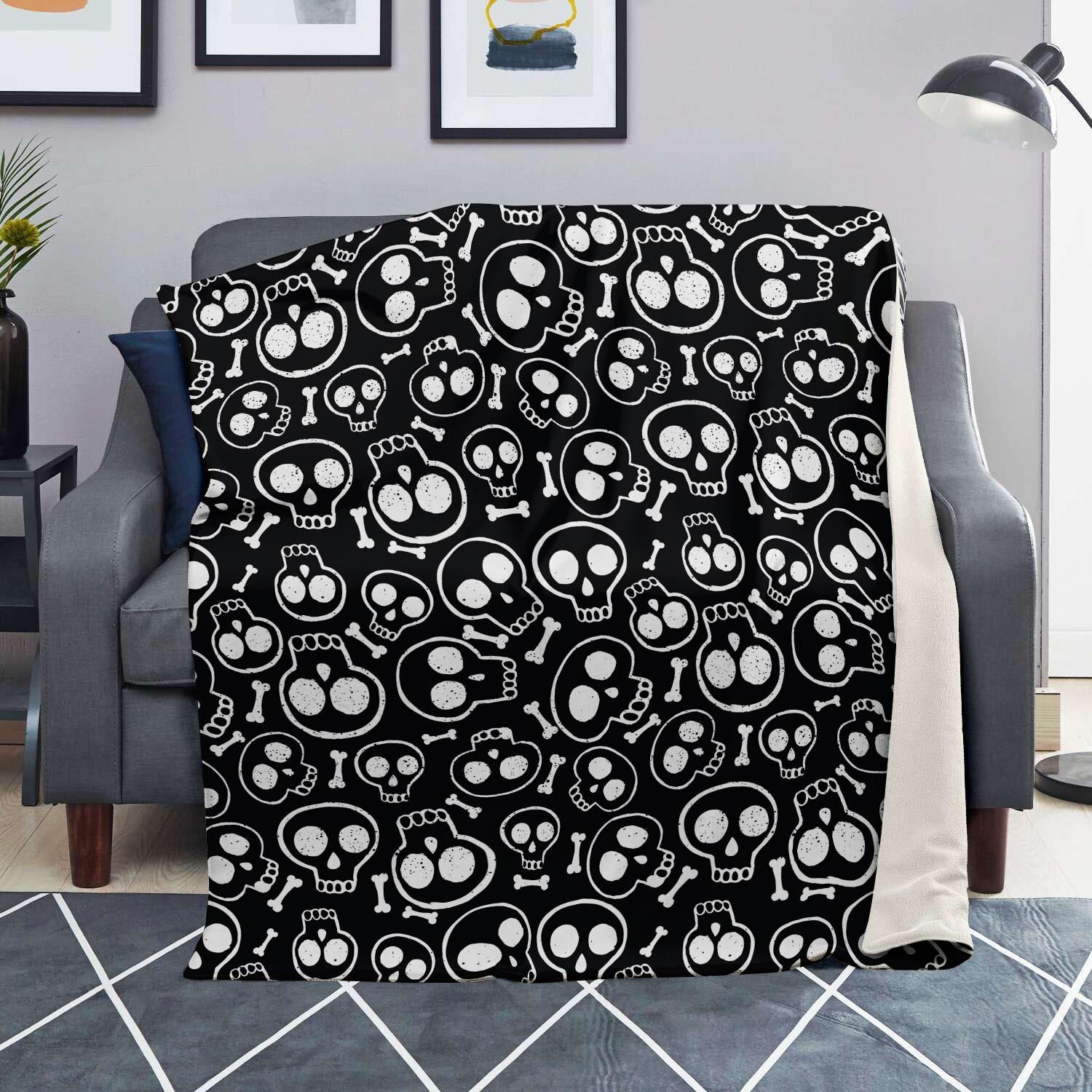 Black Cartoon Skull Blanket-grizzshop