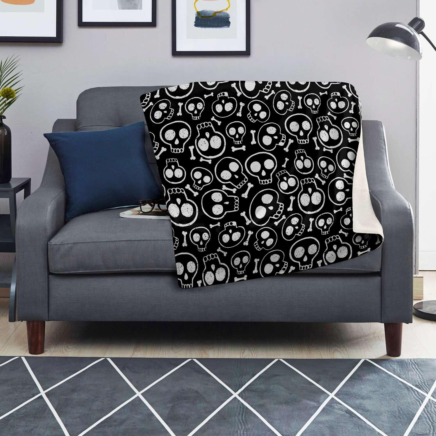 Black Cartoon Skull Blanket-grizzshop