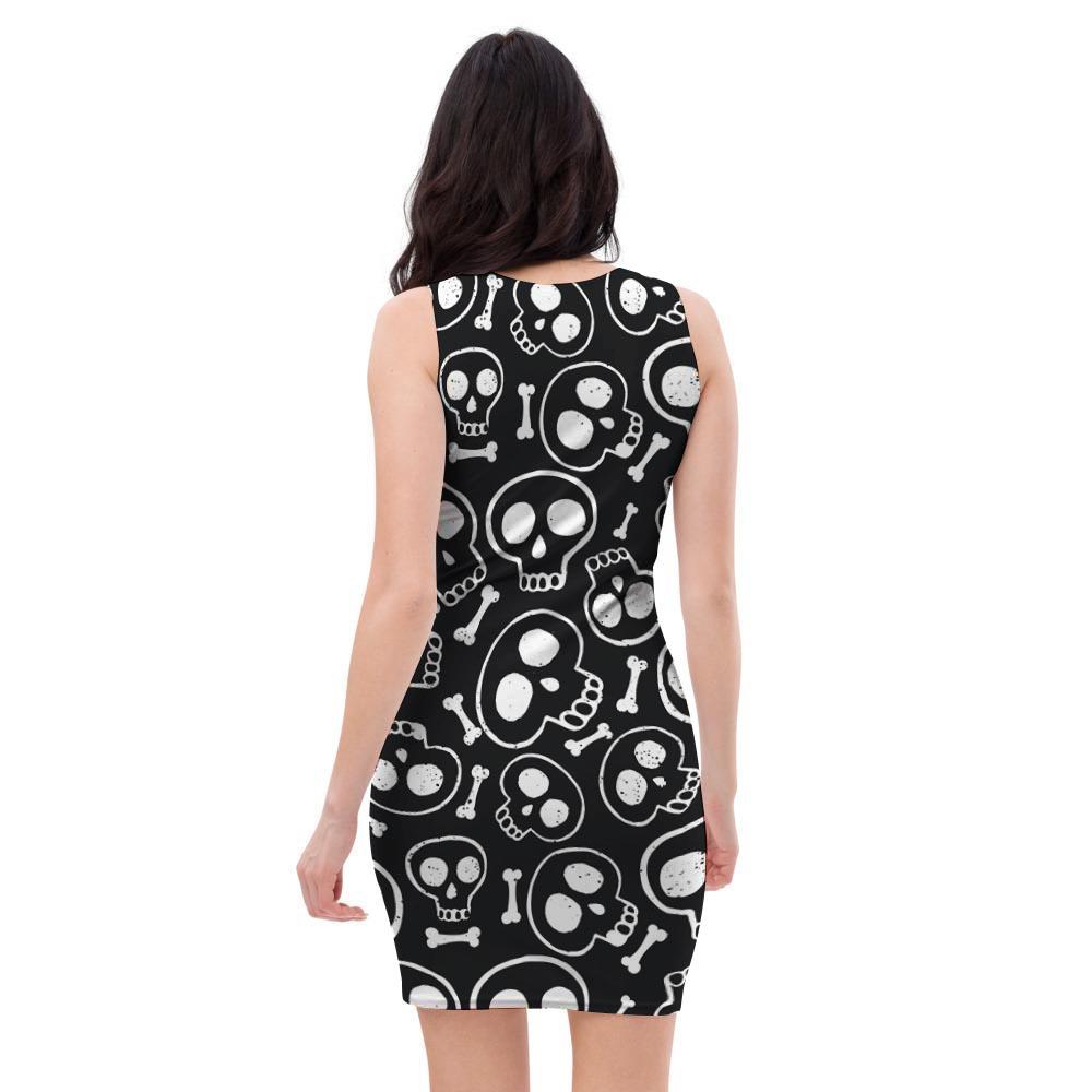 Black Cartoon Skull Bodycon Dress-grizzshop