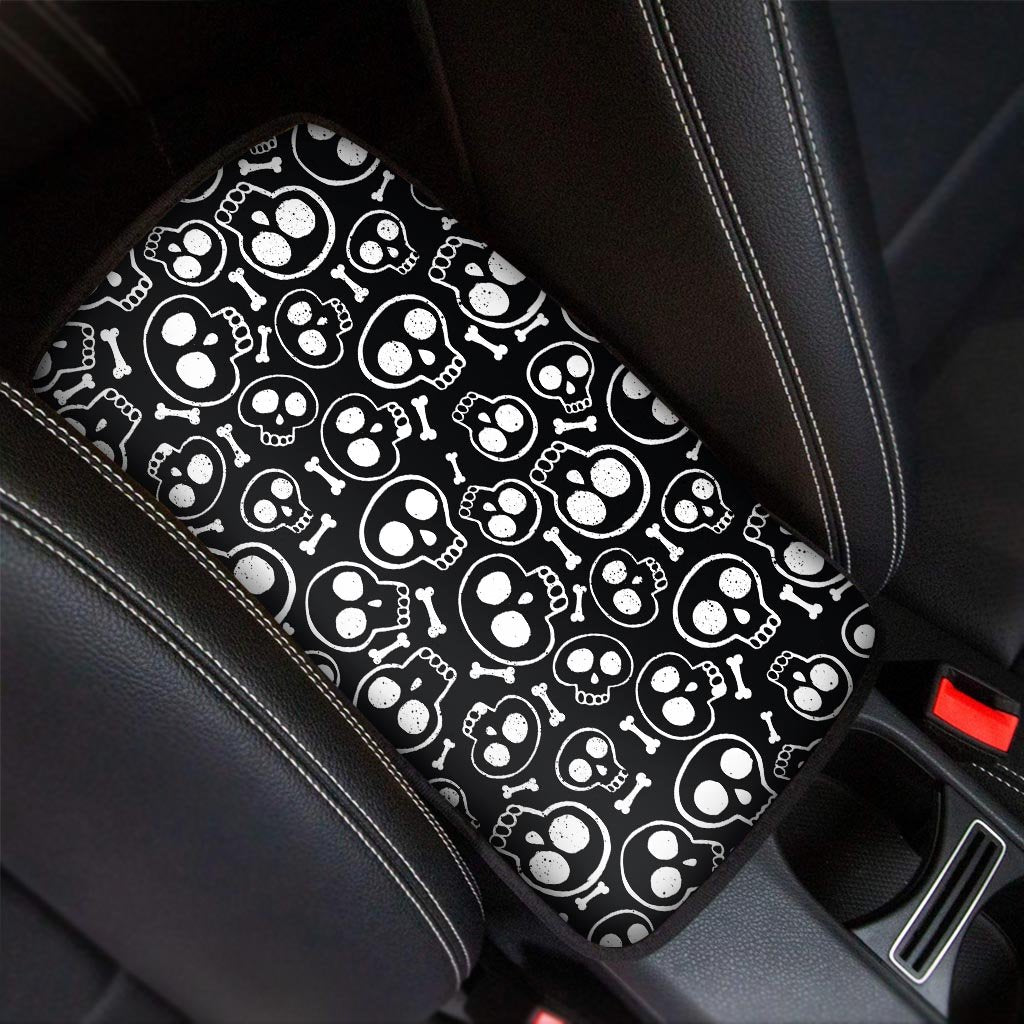 Black Cartoon Skull Car Console Cover-grizzshop