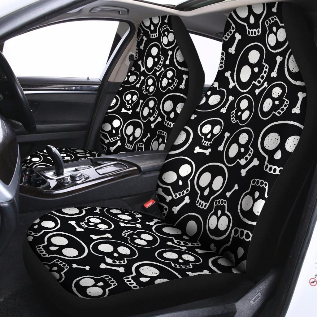Black Cartoon Skull Car Seat Covers-grizzshop