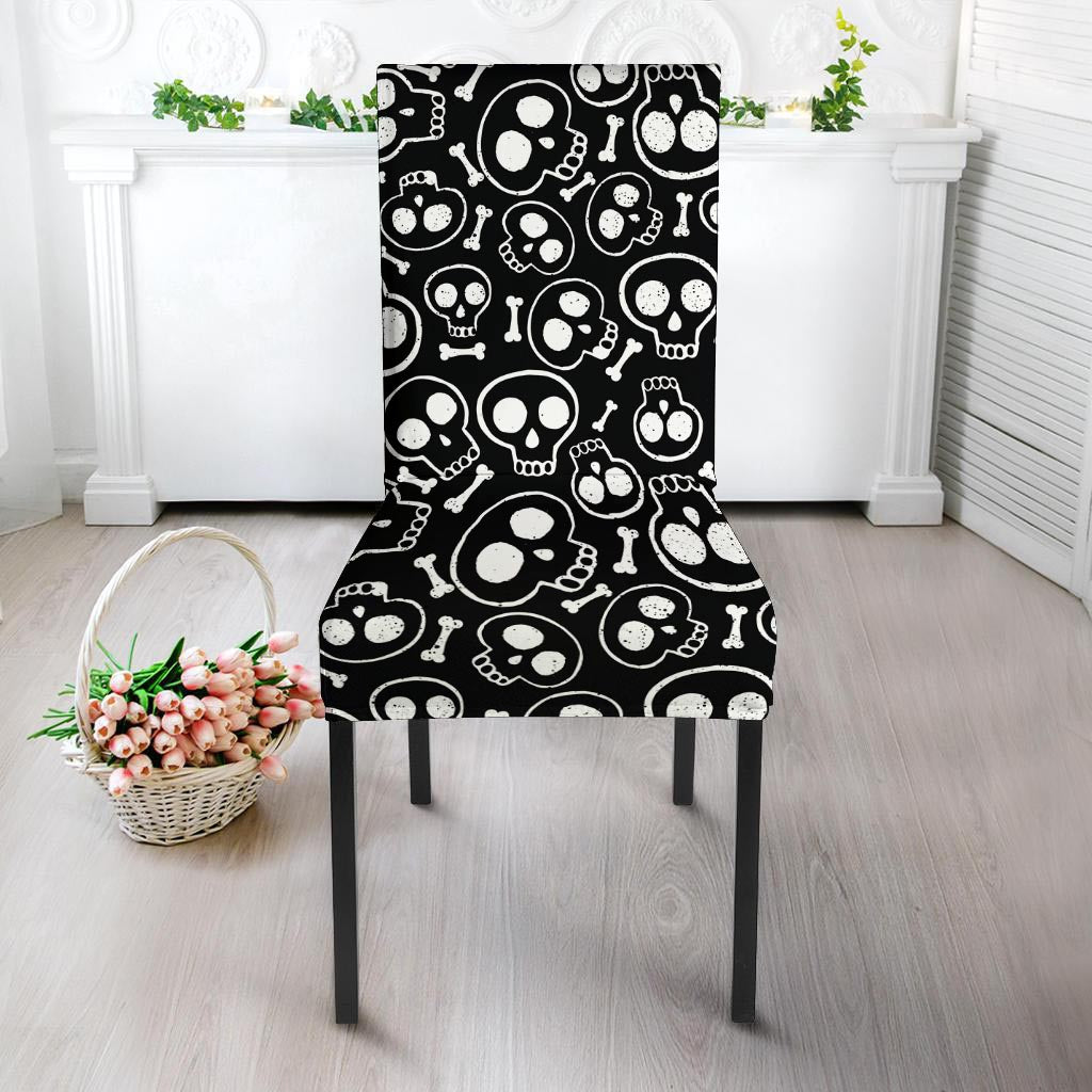 Black Cartoon Skull Chair Cover-grizzshop