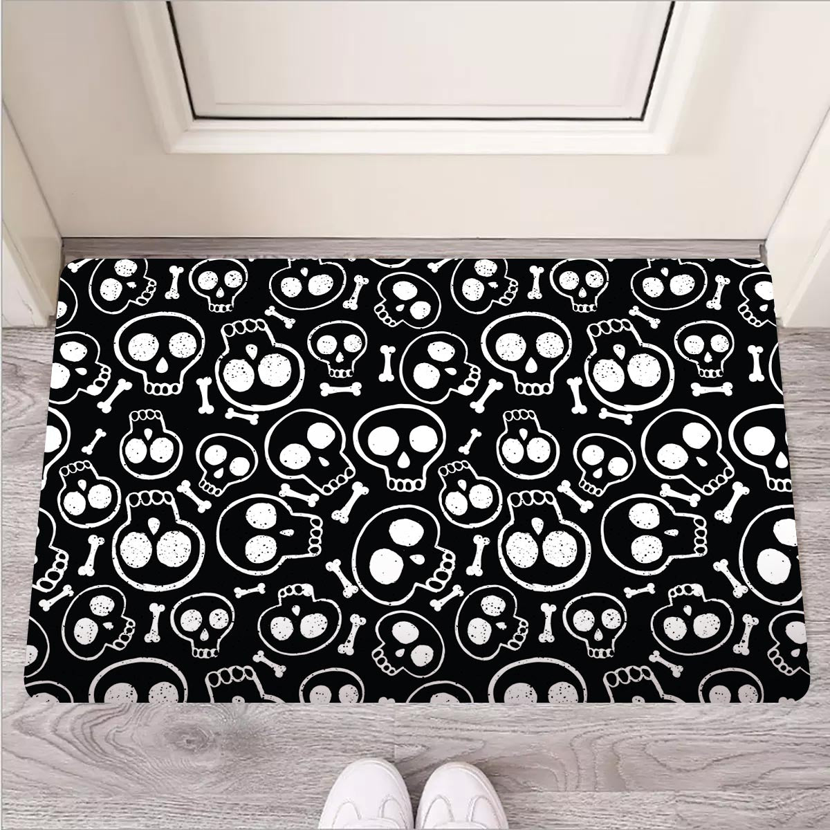 Black Cartoon Skull Door Mat-grizzshop