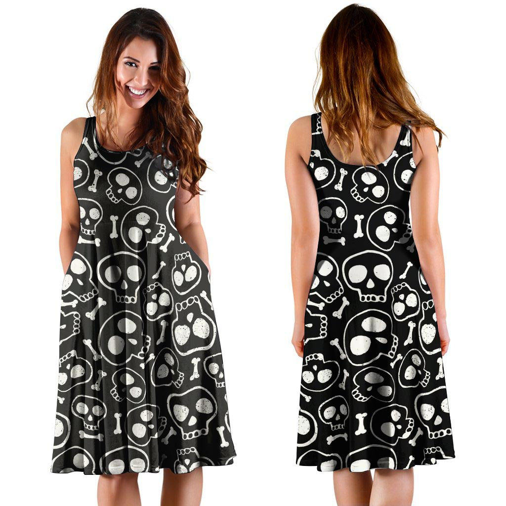 Black Cartoon Skull Dress-grizzshop