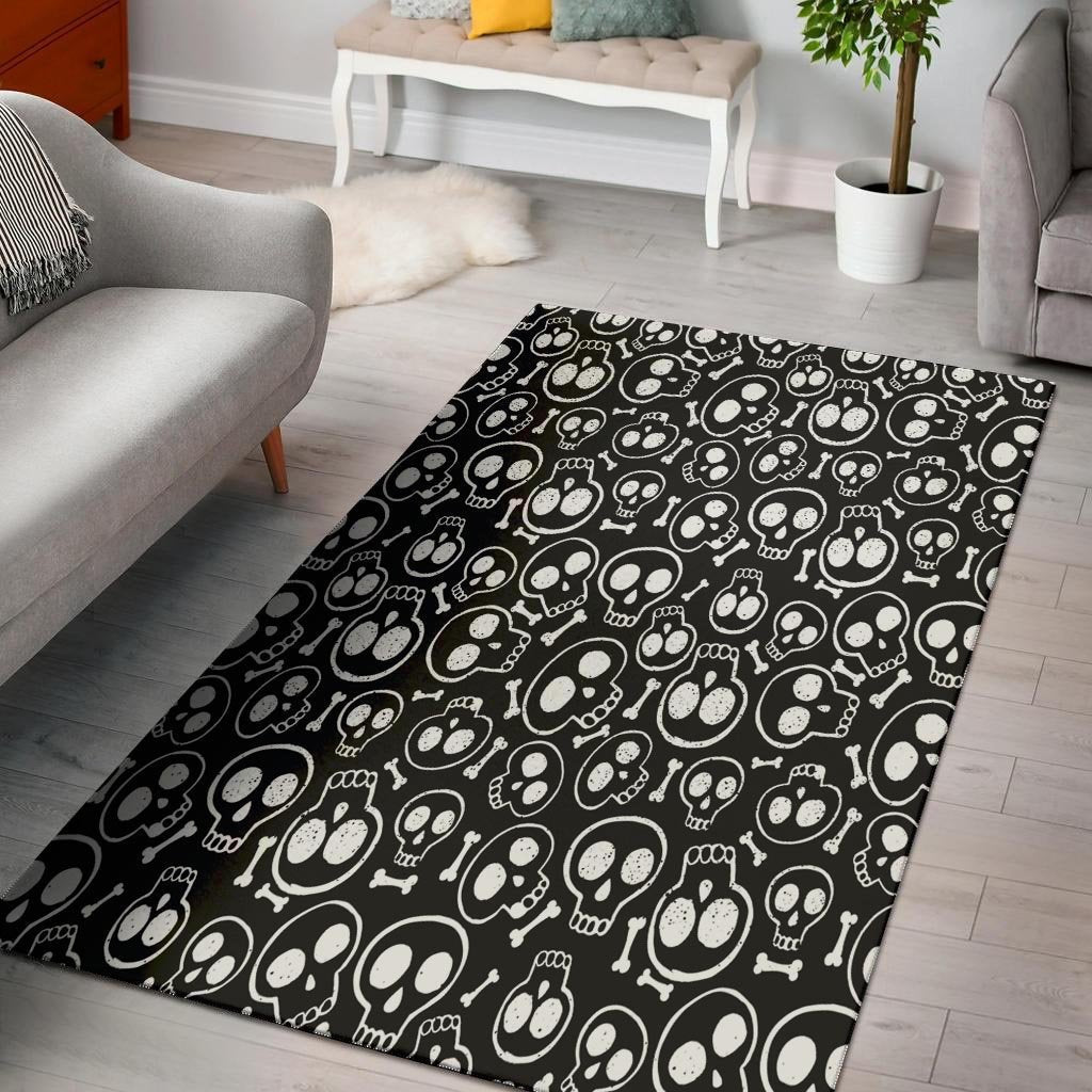 Black Cartoon Skull Floor Mat-grizzshop