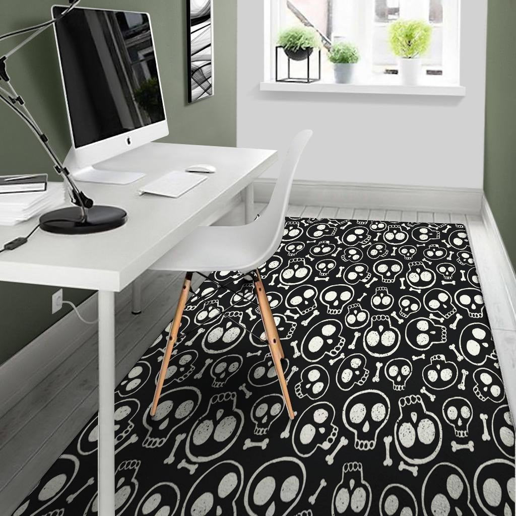 Black Cartoon Skull Floor Mat-grizzshop