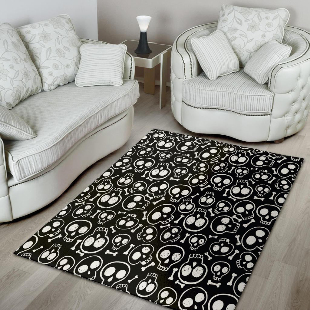 Black Cartoon Skull Floor Mat-grizzshop