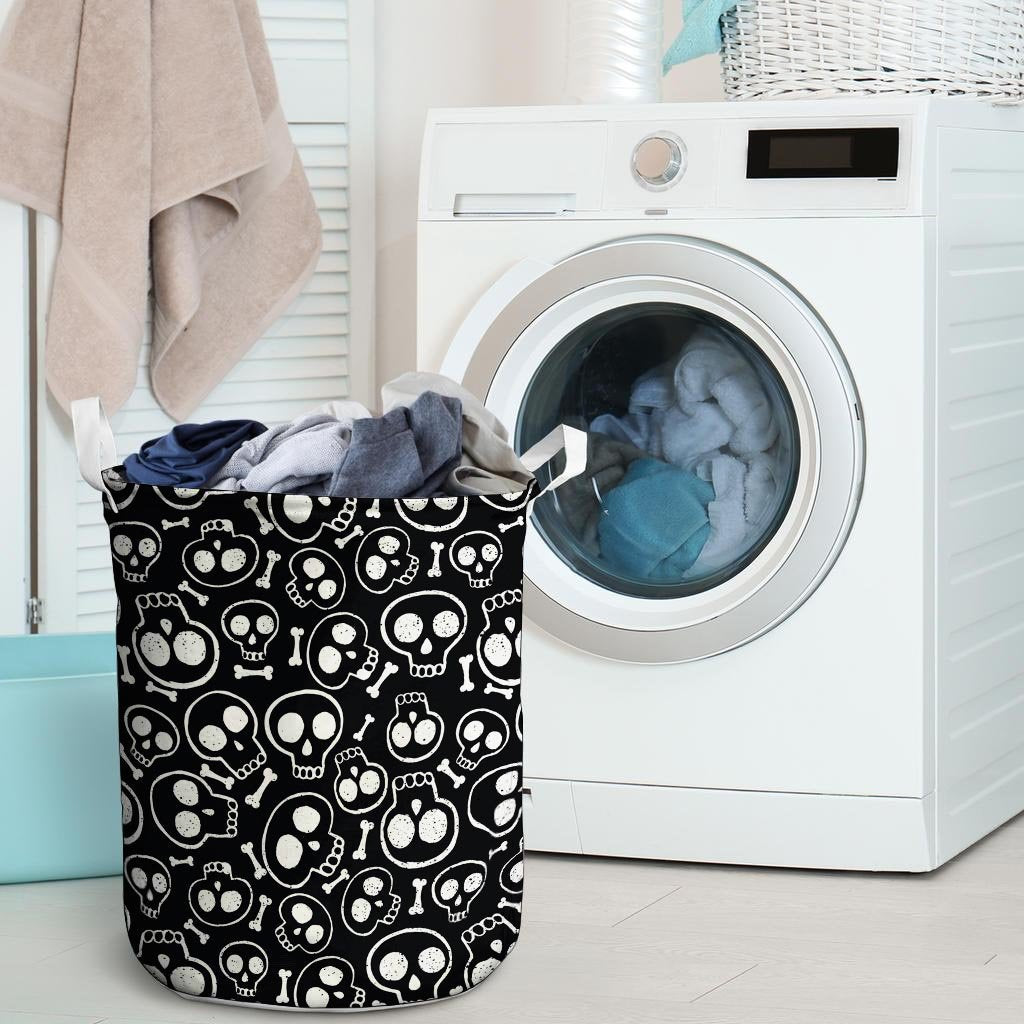 Black Cartoon Skull Laundry Basket-grizzshop