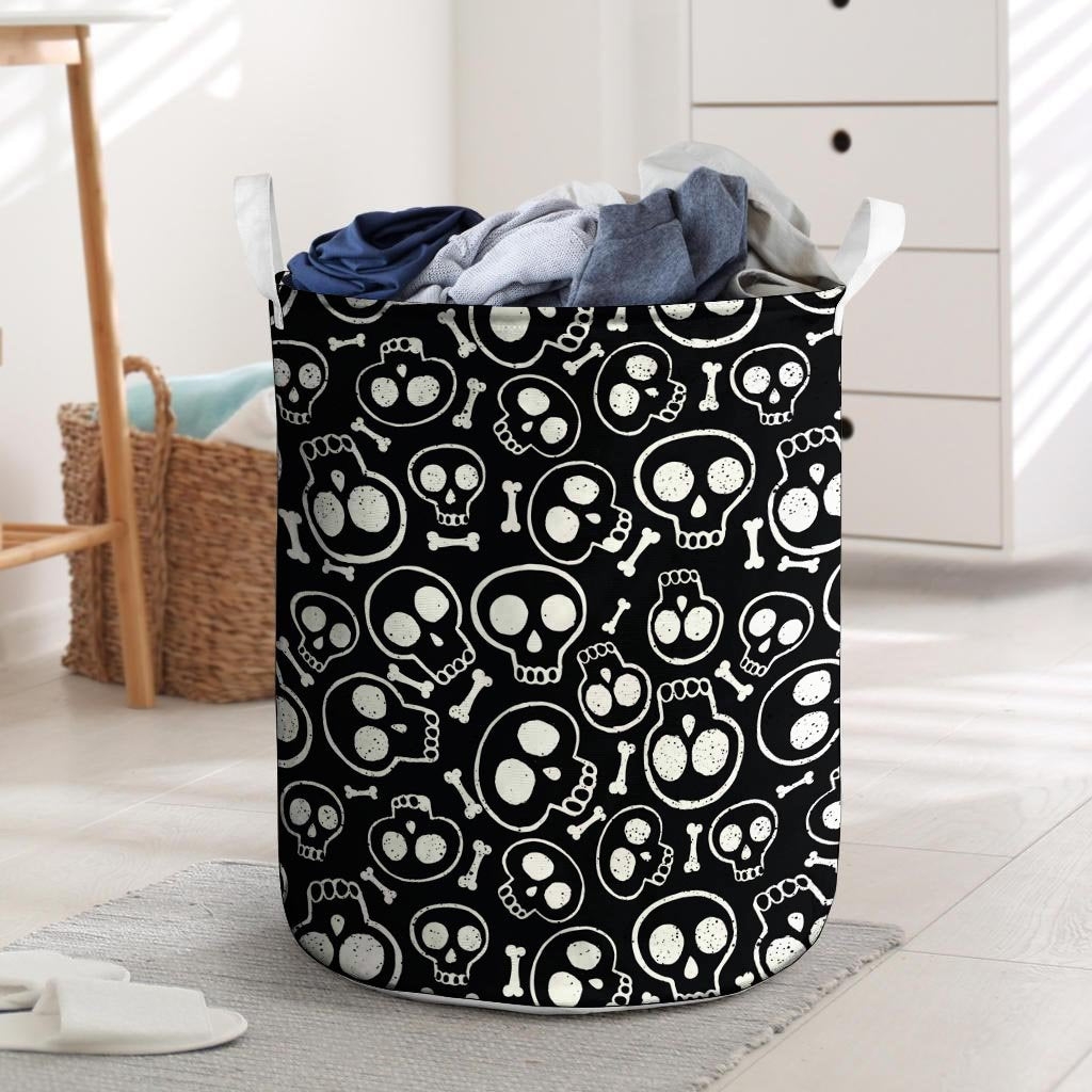 Black Cartoon Skull Laundry Basket-grizzshop