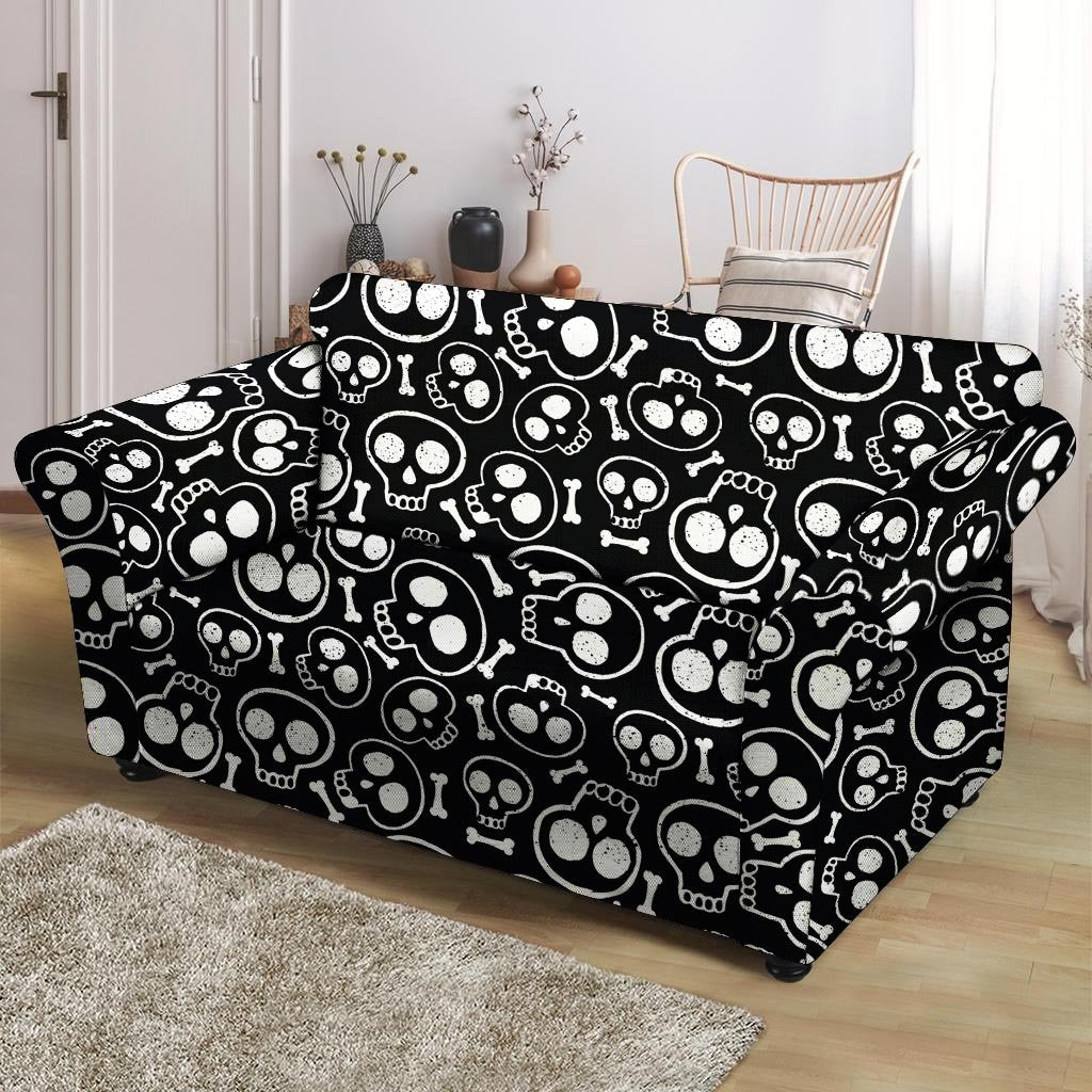 Black Cartoon Skull Loveseat Cover-grizzshop