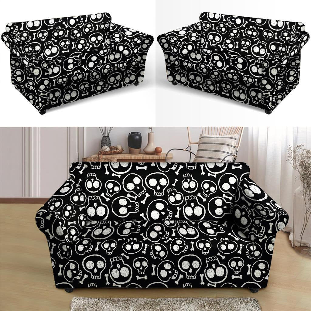 Black Cartoon Skull Loveseat Cover-grizzshop