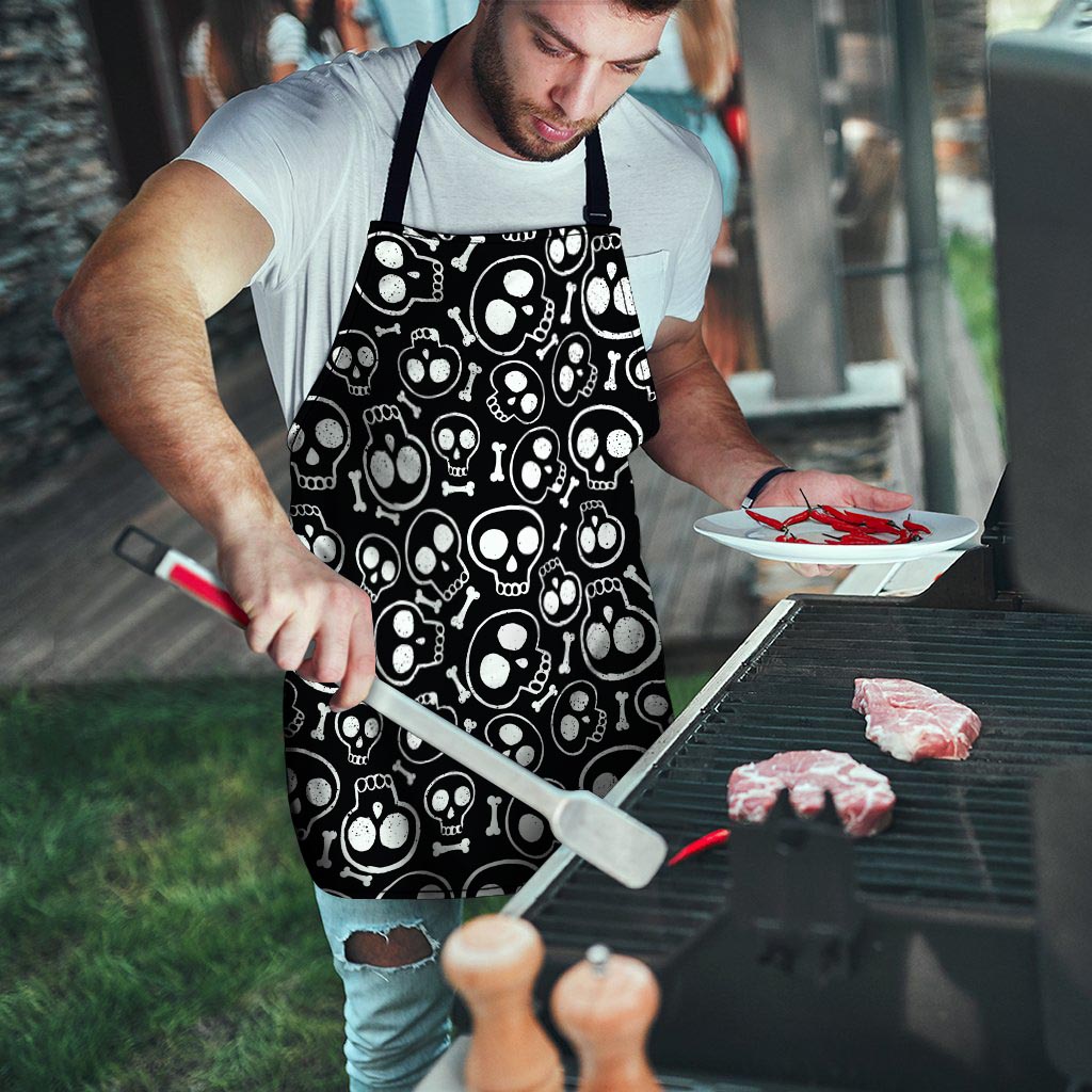 Black Cartoon Skull Men's Apron-grizzshop