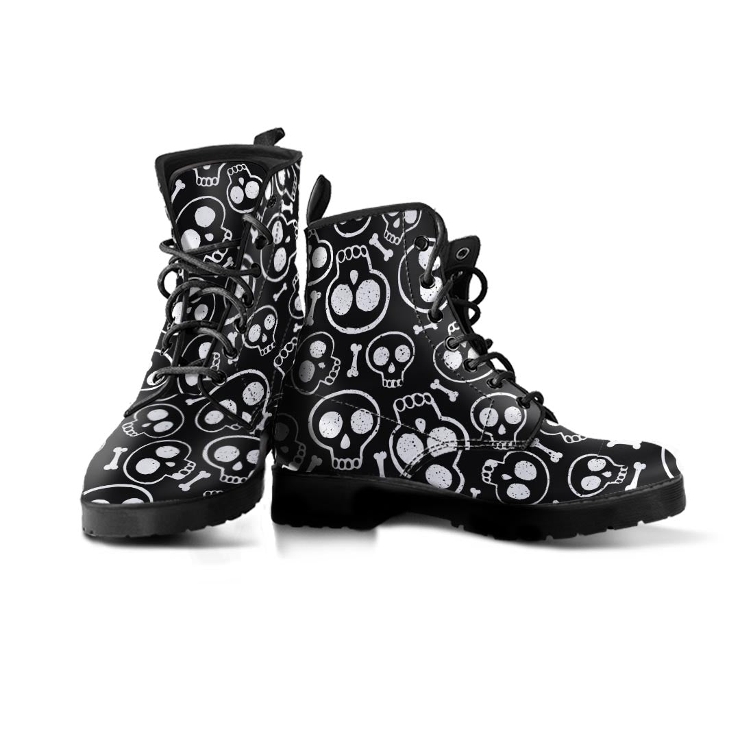 Black Cartoon Skull Men's Boots-grizzshop