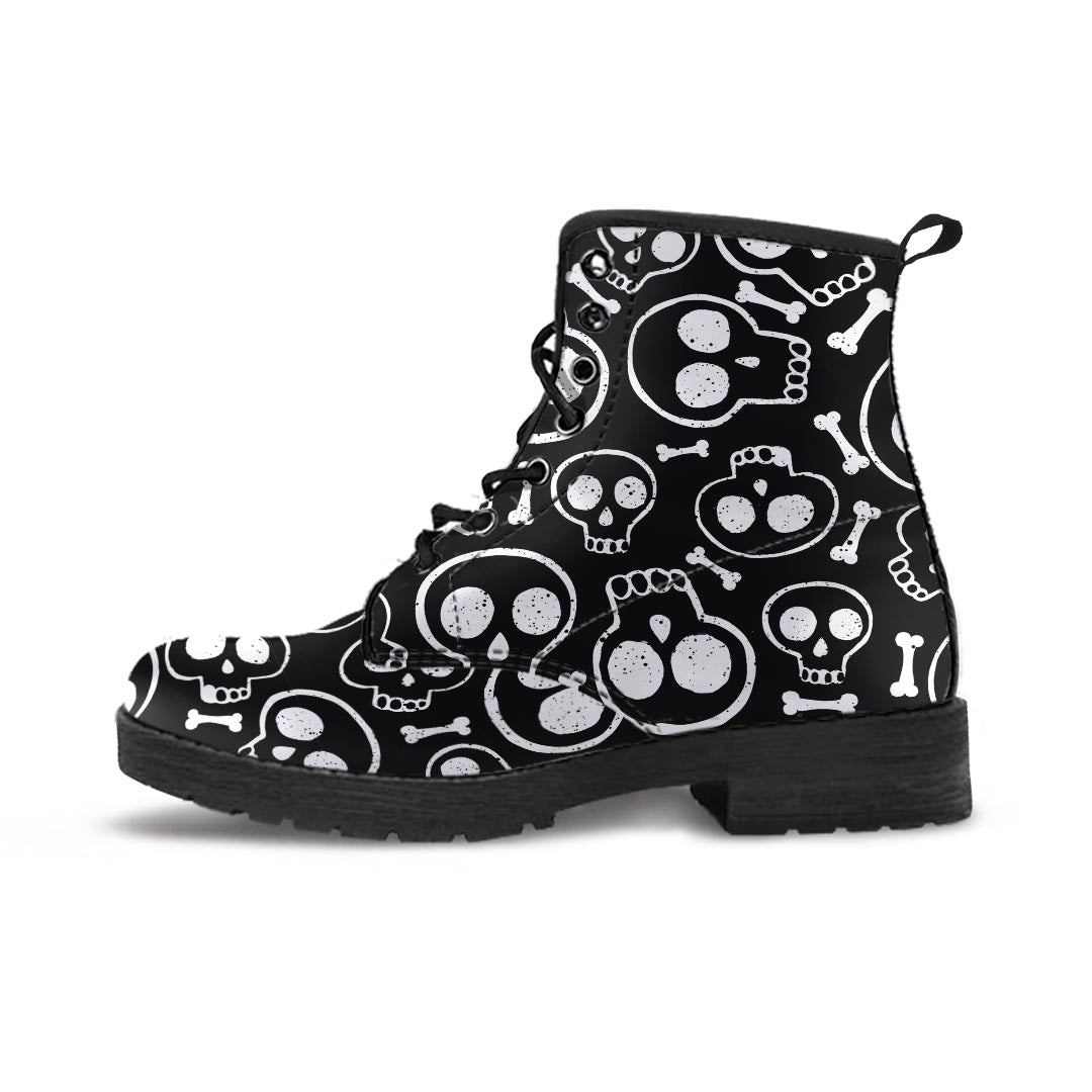 Black Cartoon Skull Men's Boots-grizzshop