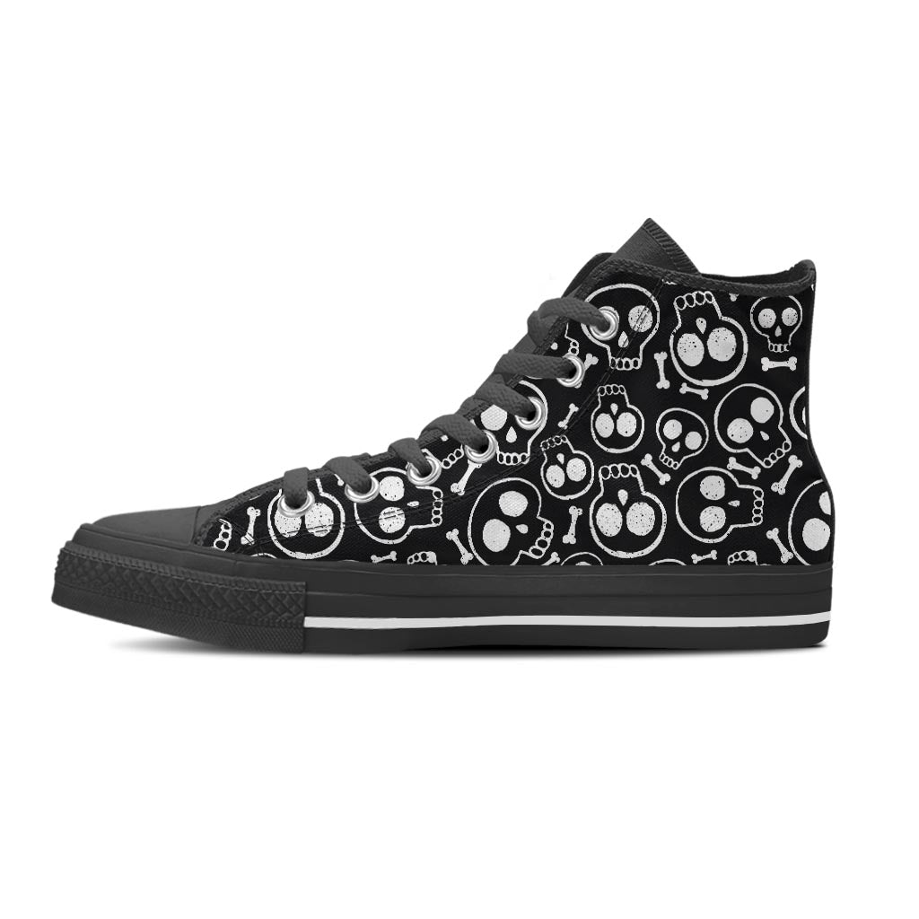 Black Cartoon Skull Men's High Top Shoes-grizzshop
