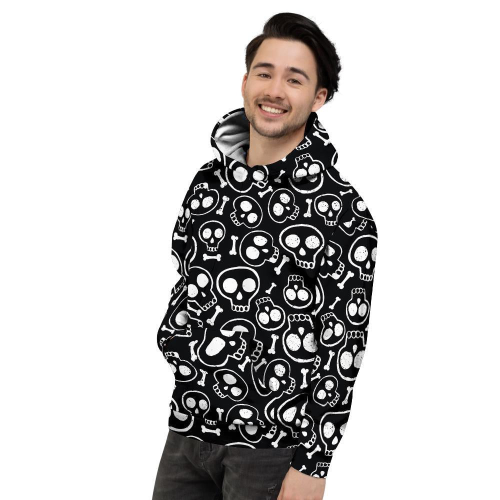 Black Cartoon Skull Men's Hoodie-grizzshop