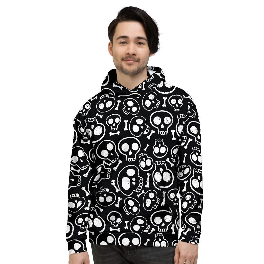 Black Cartoon Skull Men's Hoodie-grizzshop