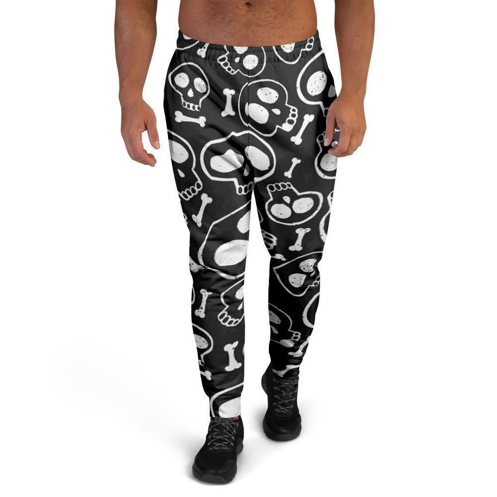 Black Cartoon Skull Men's Joggers-grizzshop