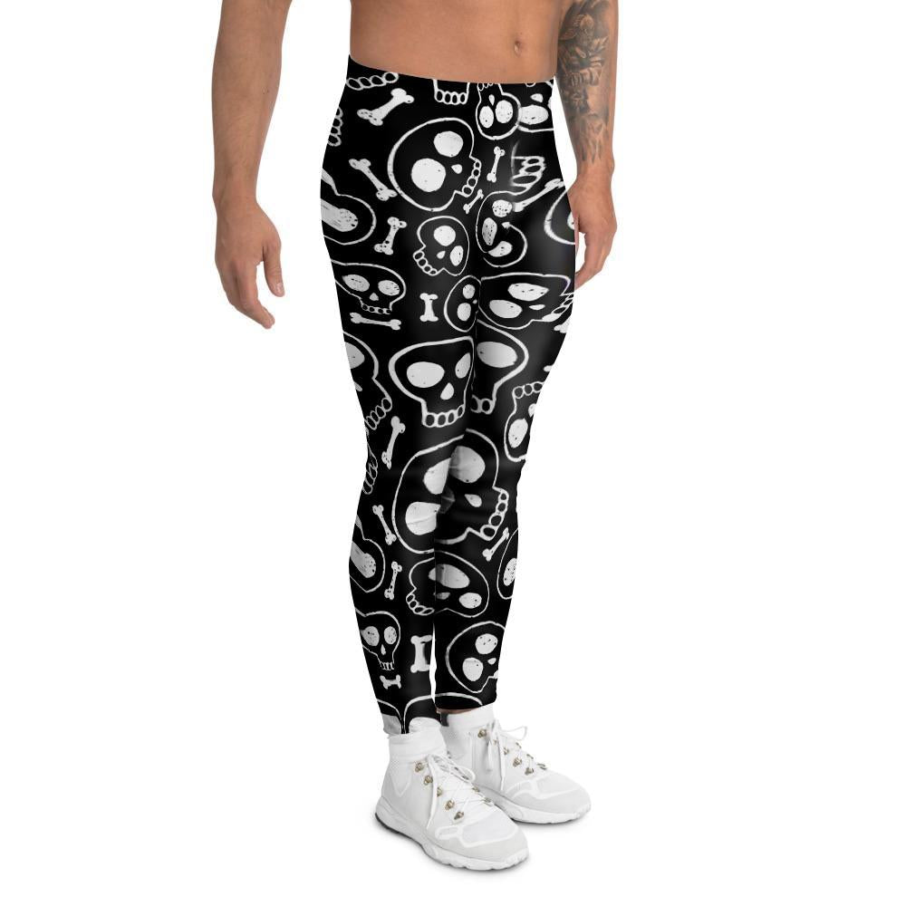 Black Cartoon Skull Men's Leggings-grizzshop