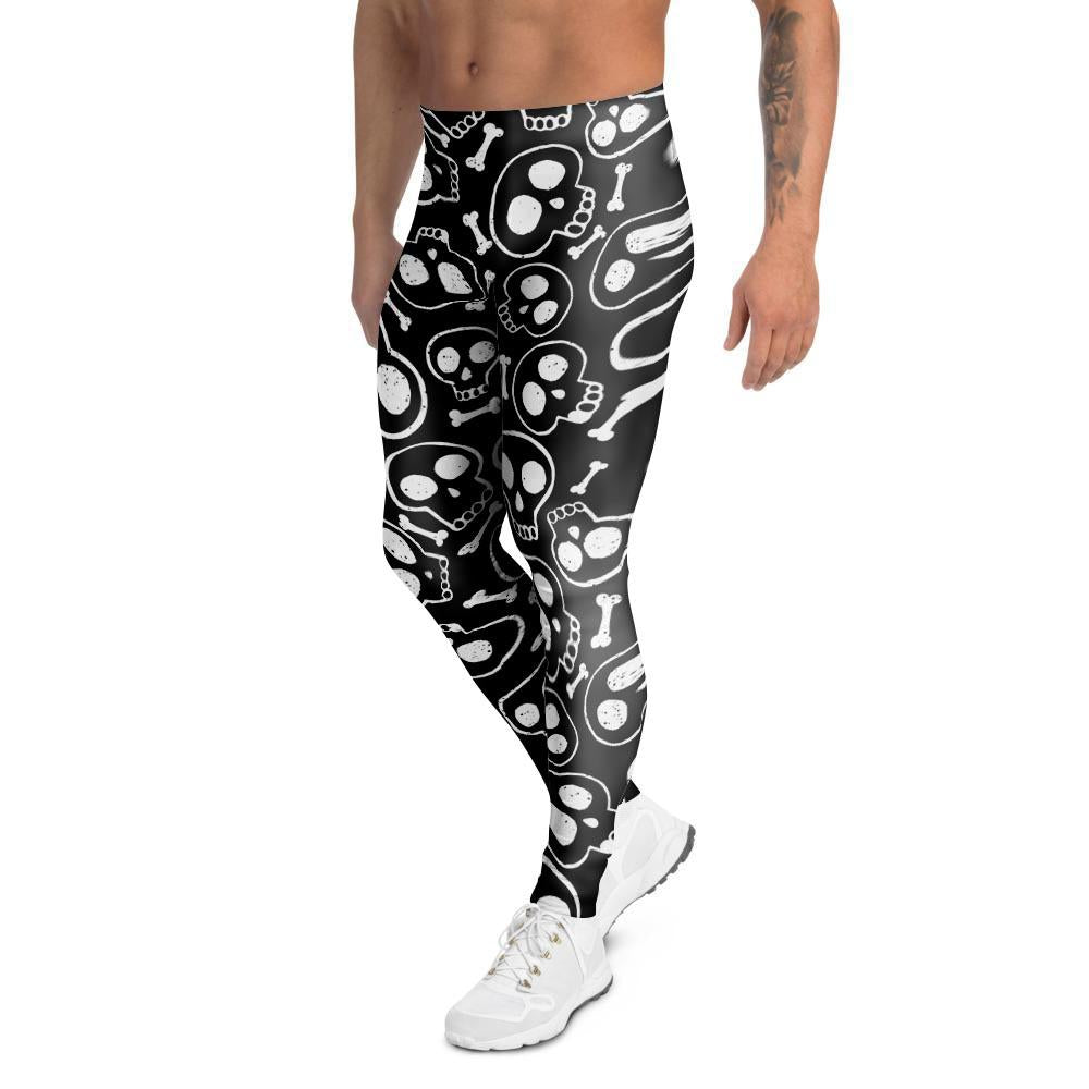 Black Cartoon Skull Men's Leggings-grizzshop