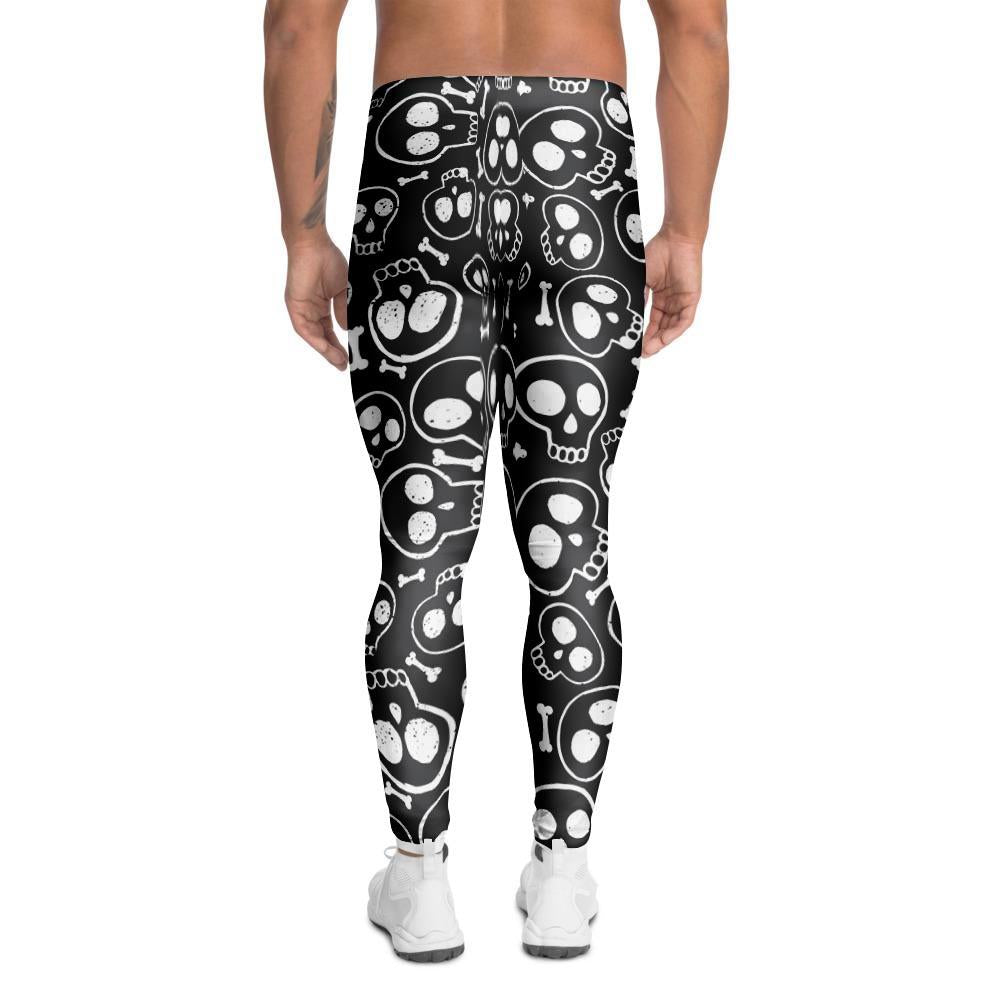 Black Cartoon Skull Men's Leggings-grizzshop