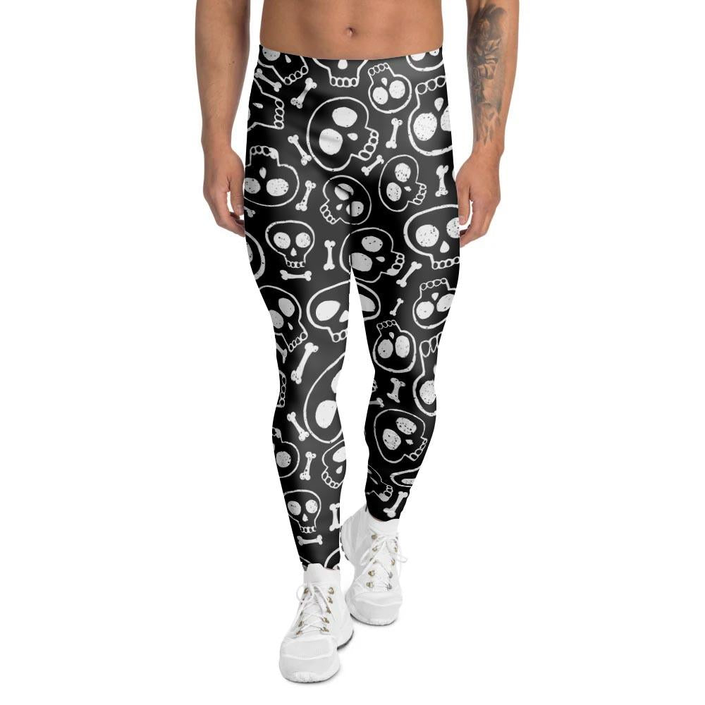 Black Cartoon Skull Men's Leggings-grizzshop