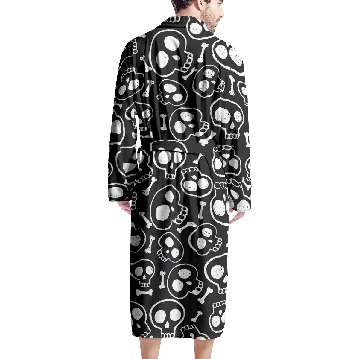 Black Cartoon Skull Men's Robe-grizzshop