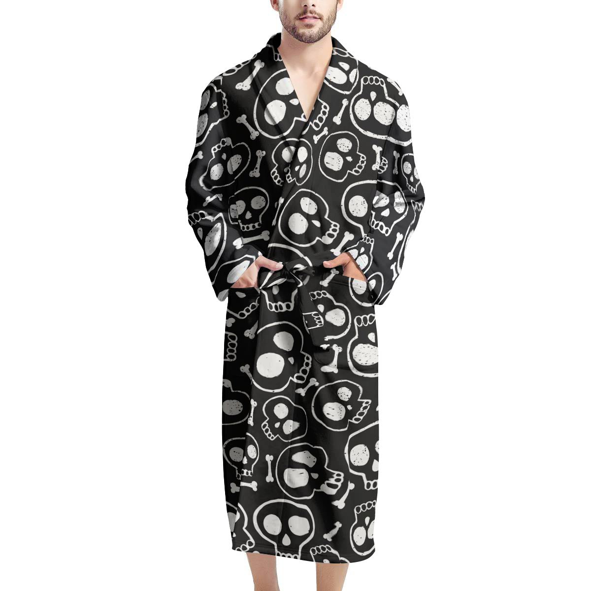 Black Cartoon Skull Men's Robe-grizzshop