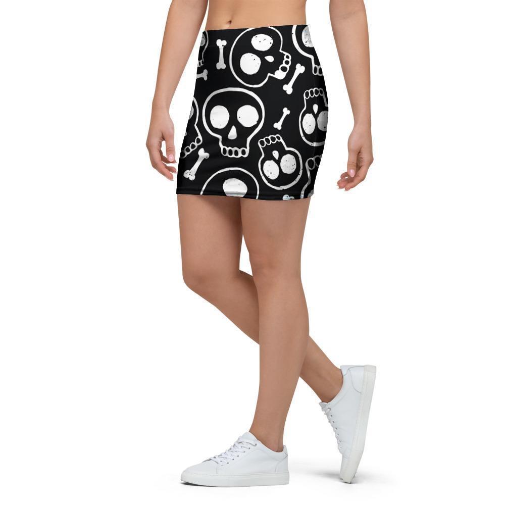 Black Cartoon Skull Mini Skirt-grizzshop