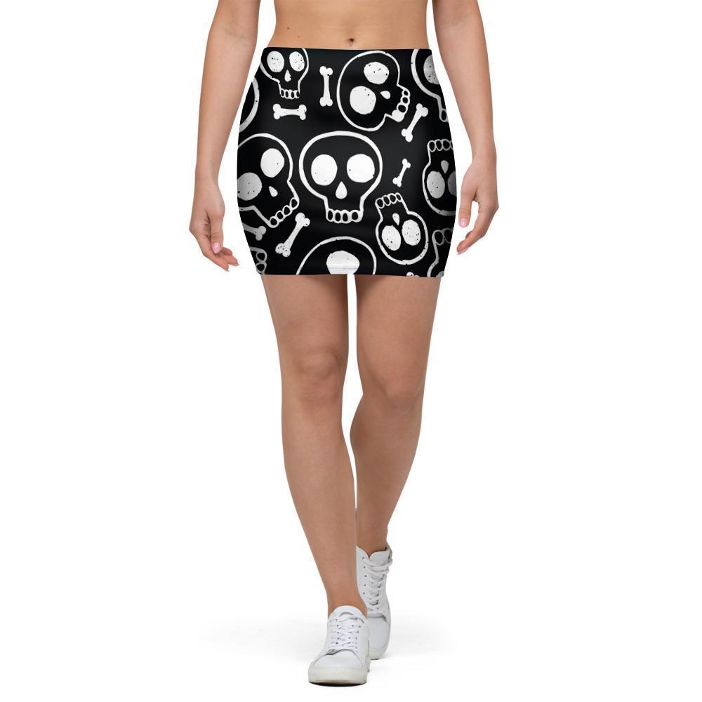 Black Cartoon Skull Mini Skirt-grizzshop