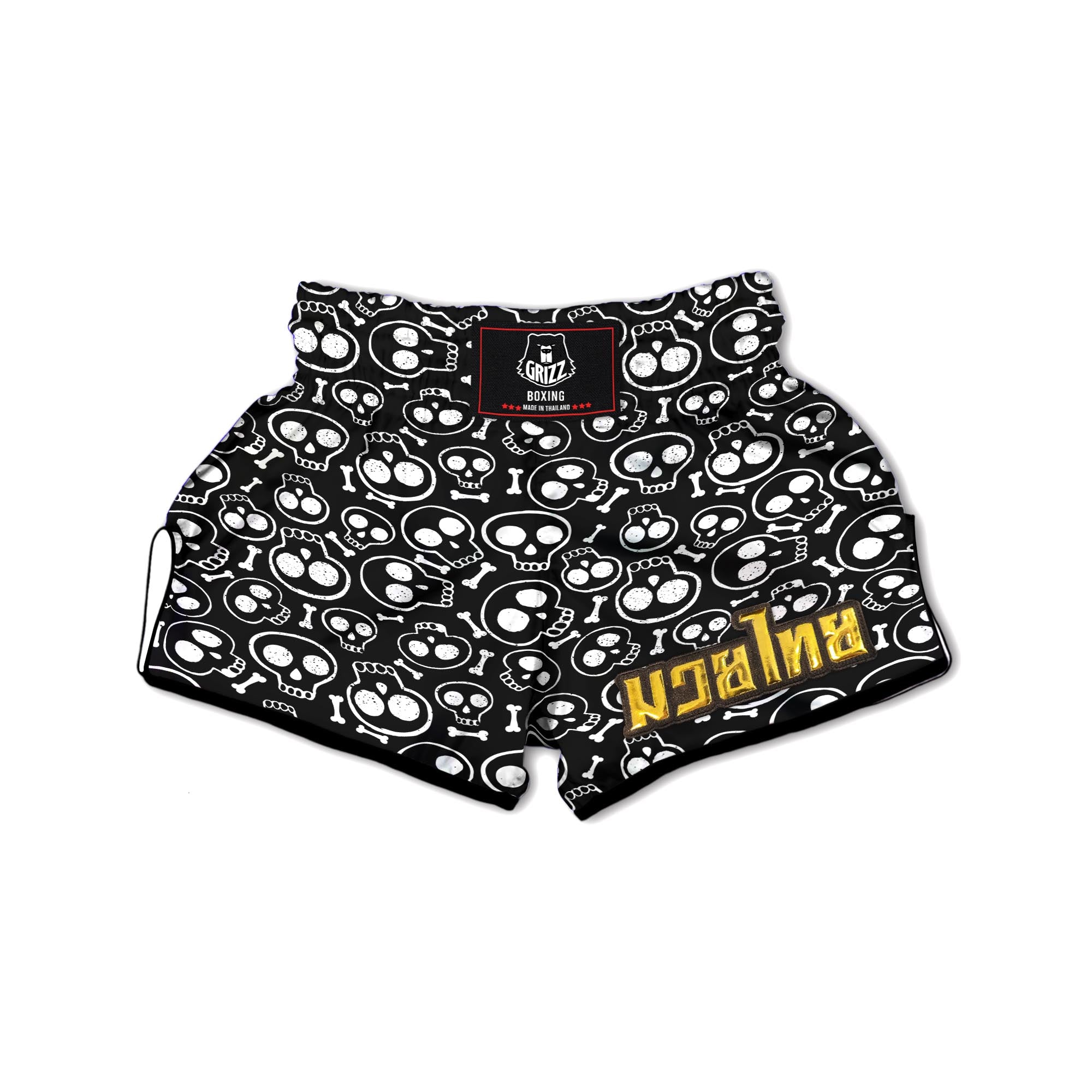 Black Cartoon Skull Muay Thai Boxing Shorts-grizzshop