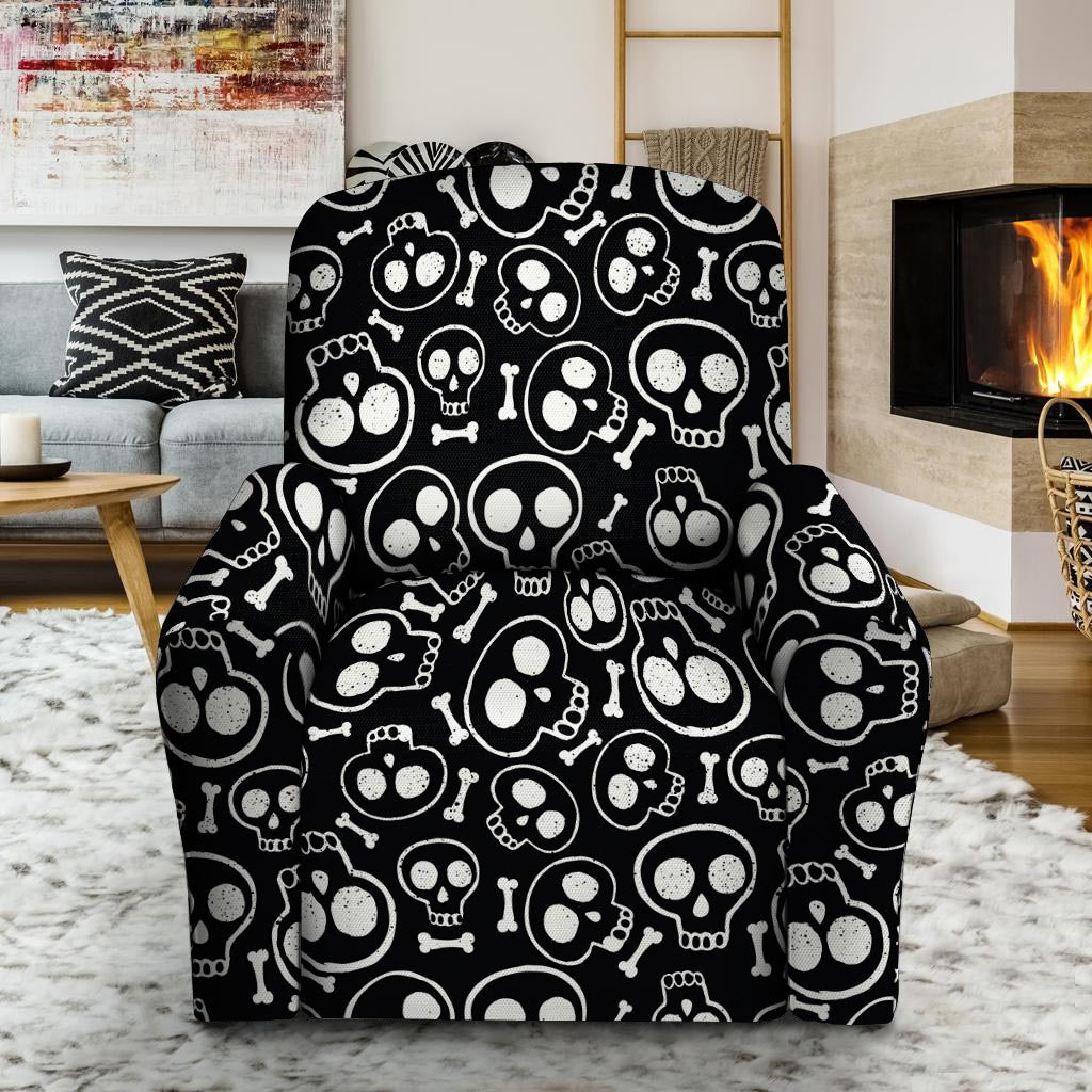 Black Cartoon Skull Recliner Cover-grizzshop