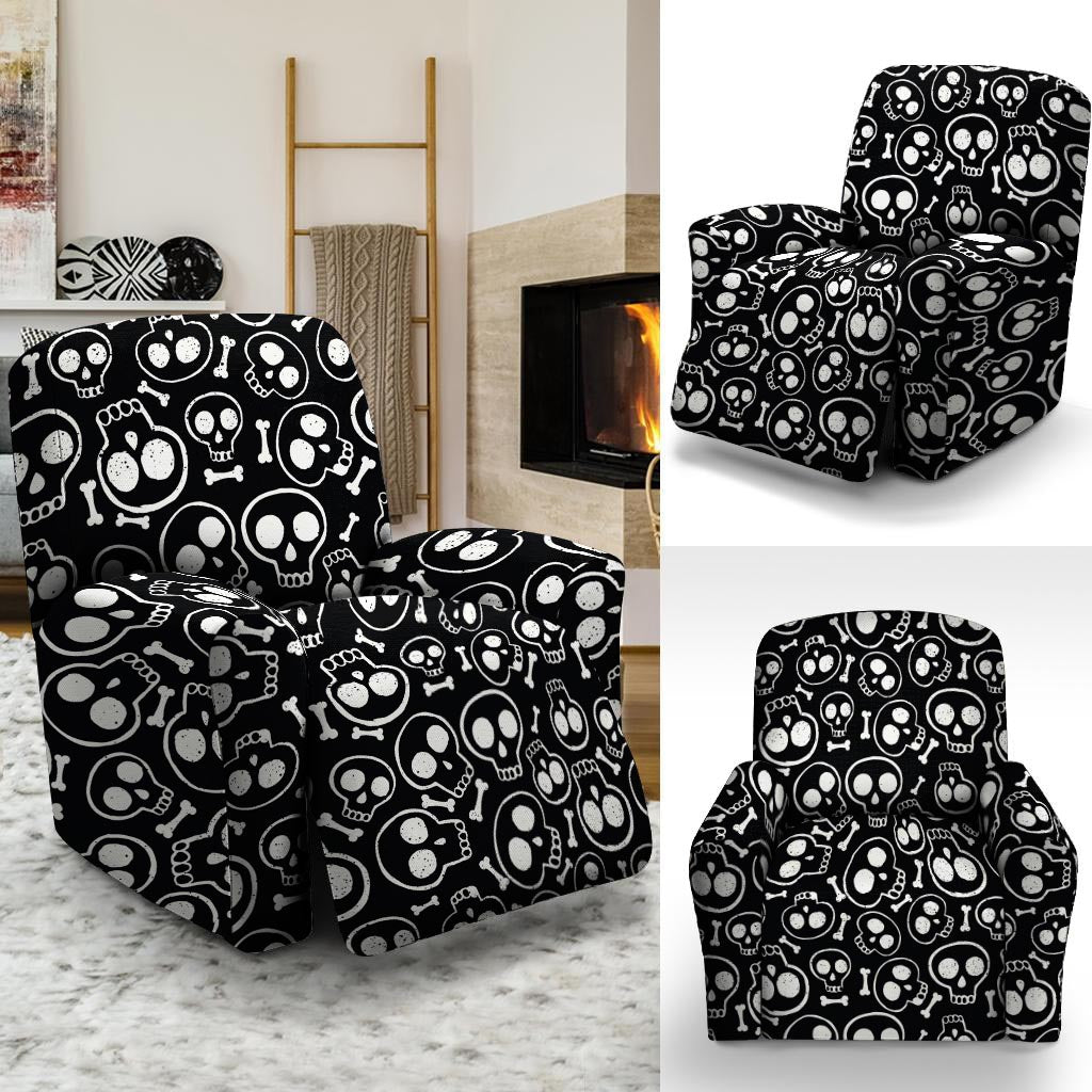 Black Cartoon Skull Recliner Cover-grizzshop