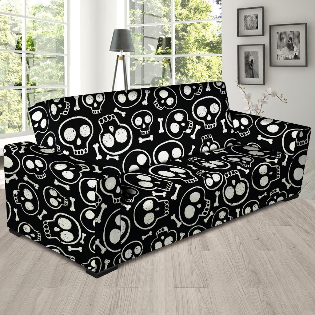 Black Cartoon Skull Sofa Cover-grizzshop