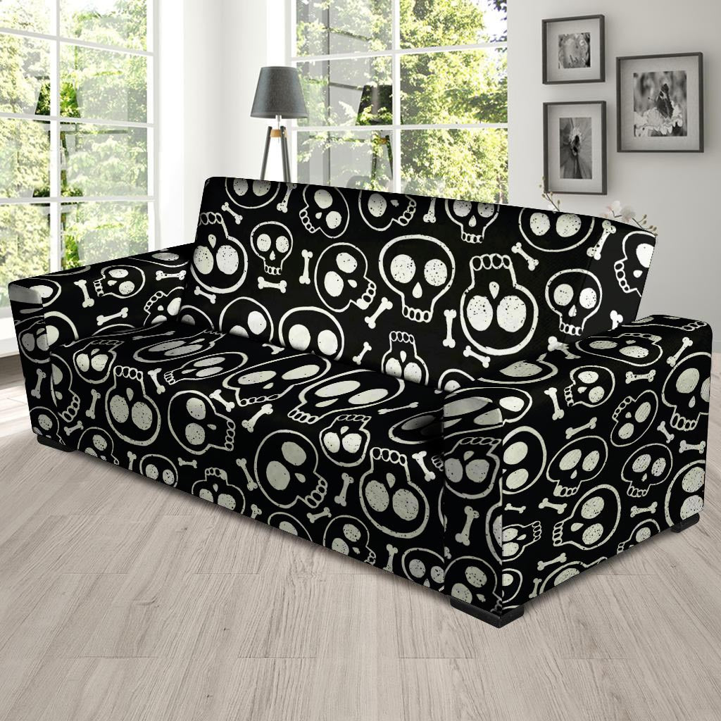 Black Cartoon Skull Sofa Cover-grizzshop