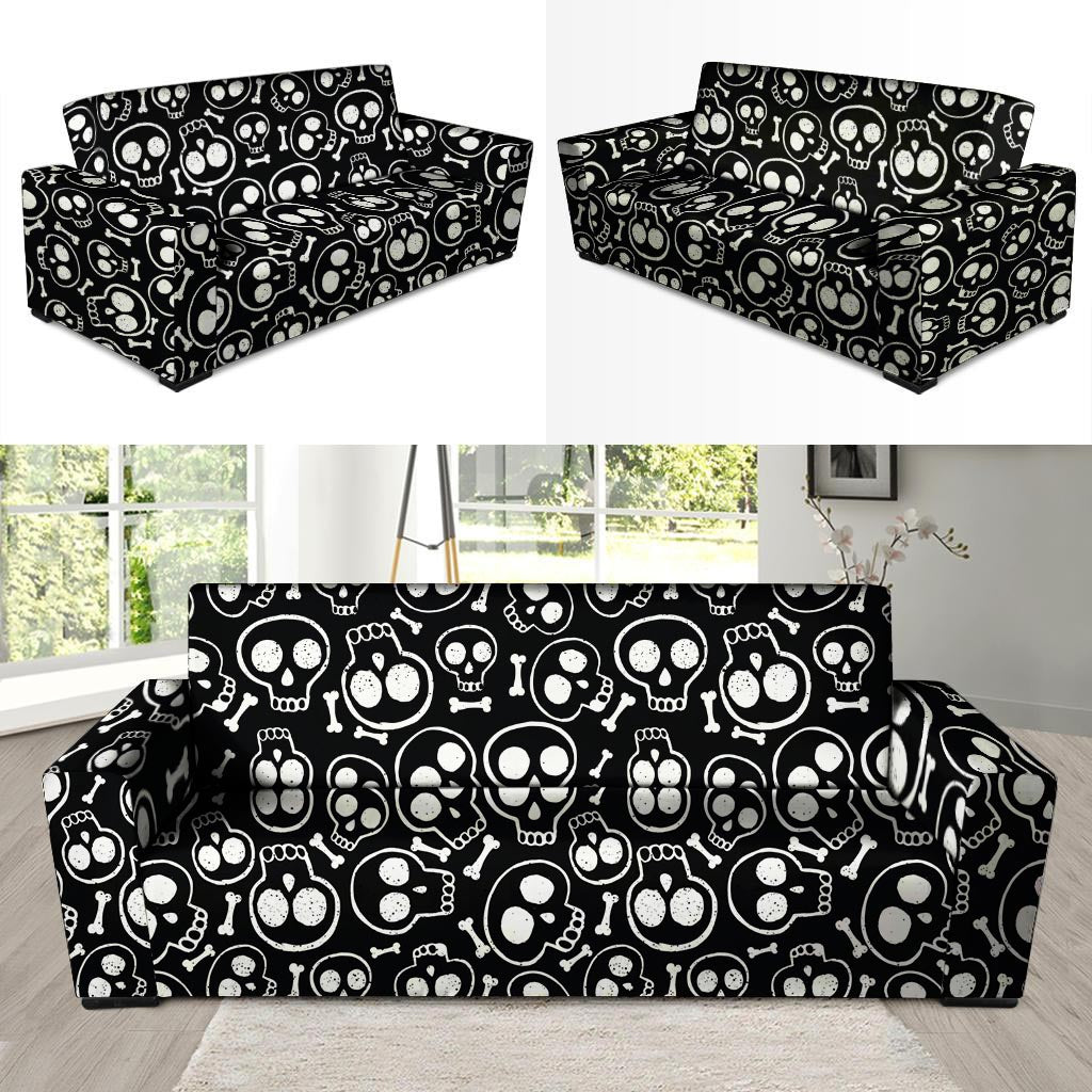 Black Cartoon Skull Sofa Cover-grizzshop